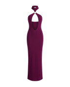 Amethyste - Robe Longue Fourreau Col Halter Anneau Dore Cut-Out Lateral Dos Nu Integral Ella&No