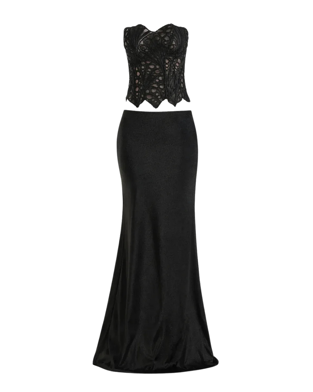 Noire – Ensemble Corset Dentelle & Jupe Maxi Satin Ella&No