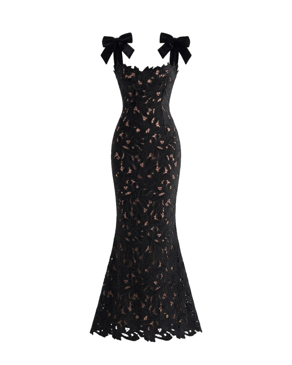 Selma – Robe Longue Sans Manches Tissu Laiteux Col Haut Nœud Dentelle Ella&No