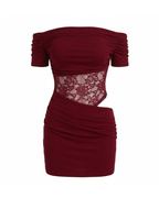 Aloruh – Mini Robe Maille Extensible Décolleté Ajouré Dentelle Transparente Épaules Dénudées Ella&No