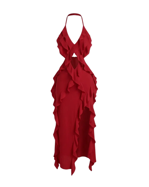 Brise – Robe Été Légère Col Halter Bretelles Croisées Volants Ella&No