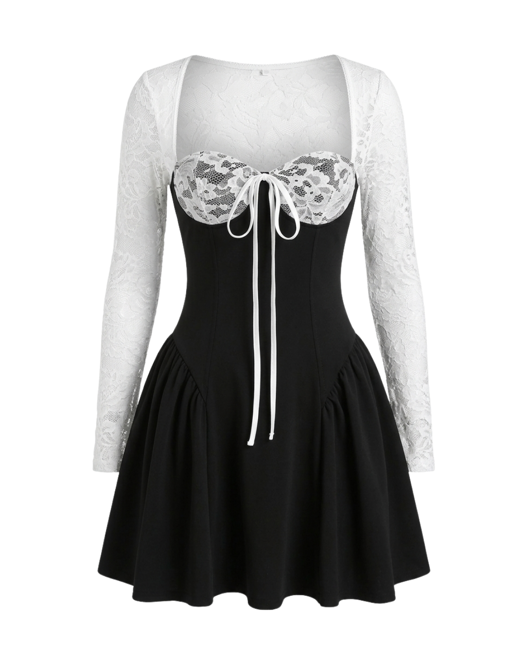Royale – Mini Robe Corset Dentelle Blanche Tutu Manches Longues Ella&No