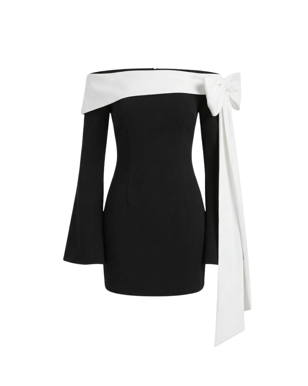 Nolita – Robe Courte Stretch Épaules Dénudées Manches Longues Nœud Couture Ella&No