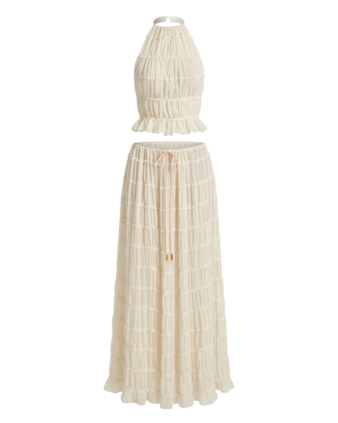 Juliette – Ensemble Deux Pièces Haut Halter & Jupe Longue Plissée Ella&No