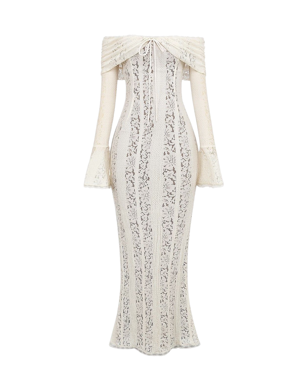 Élégance et Séduction - Robe blanche en dentelle à manches longues et épaules dénudées Ella&No