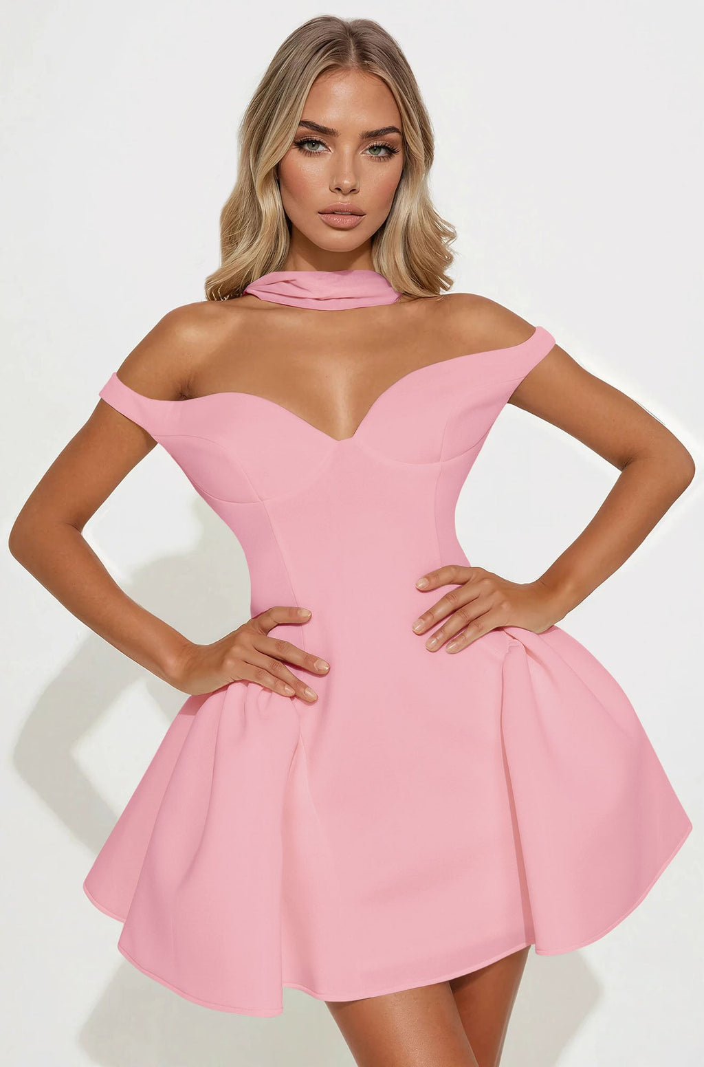 Aria – Robe Sculpturale Rose à Jupe Tulipe