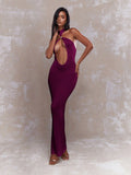 Amethyste - Robe Longue Fourreau Col Halter Anneau Dore Cut-Out Lateral Dos Nu Integral Ella&No