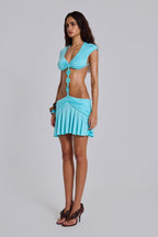 Robe Mini Cut-Out Turquoise à Liens