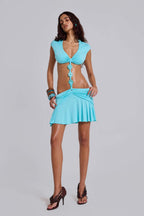 Robe Mini Cut-Out Turquoise à Liens