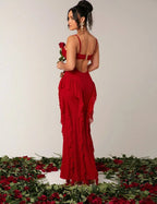Passionaria - Mermaid Bustier Corset Dress with Vertical Ruffles in Georgette Crêpe
