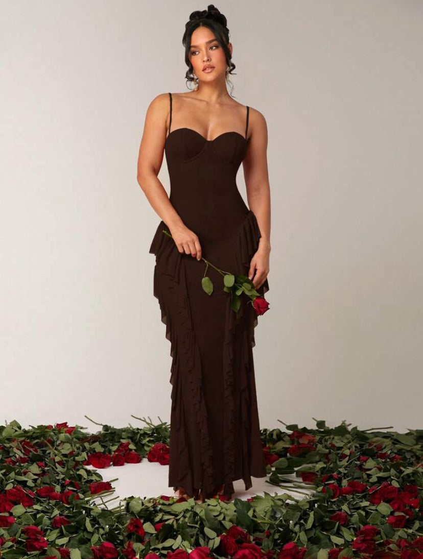 Passionaria - Mermaid Bustier Corset Dress with Vertical Ruffles in Georgette Crêpe