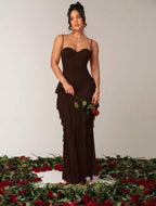 Passionaria - Mermaid Bustier Corset Dress with Vertical Ruffles in Georgette Crêpe