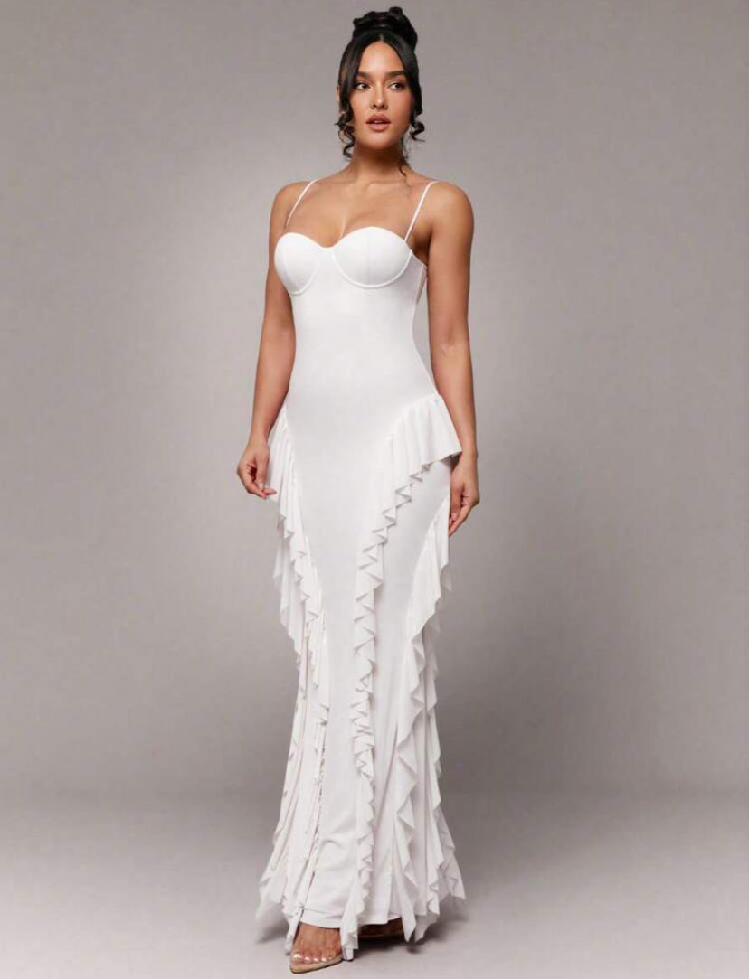 Passionaria - Mermaid Bustier Corset Dress with Vertical Ruffles in Georgette Crêpe