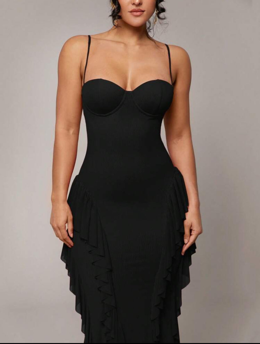 Passionaria - Mermaid Bustier Corset Dress with Vertical Ruffles in Georgette Crêpe