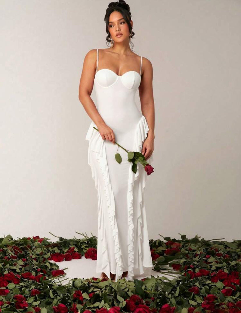 Passionaria - Mermaid Bustier Corset Dress with Vertical Ruffles in Georgette Crêpe