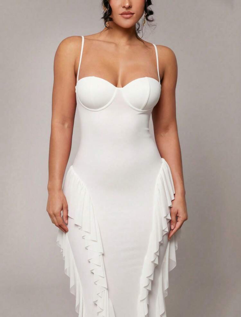 Passionaria - Mermaid Bustier Corset Dress with Vertical Ruffles in Georgette Crêpe