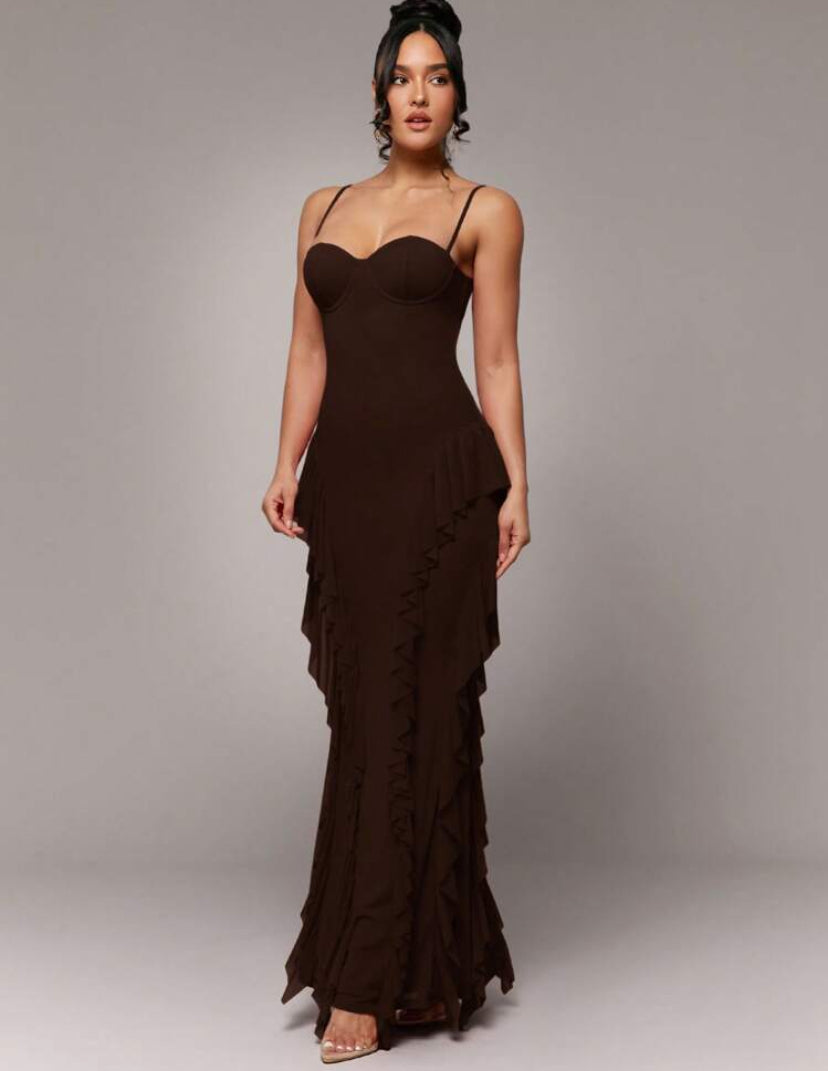 Passionaria - Mermaid Bustier Corset Dress with Vertical Ruffles in Georgette Crêpe