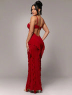 Passionaria - Mermaid Bustier Corset Dress with Vertical Ruffles in Georgette Crêpe