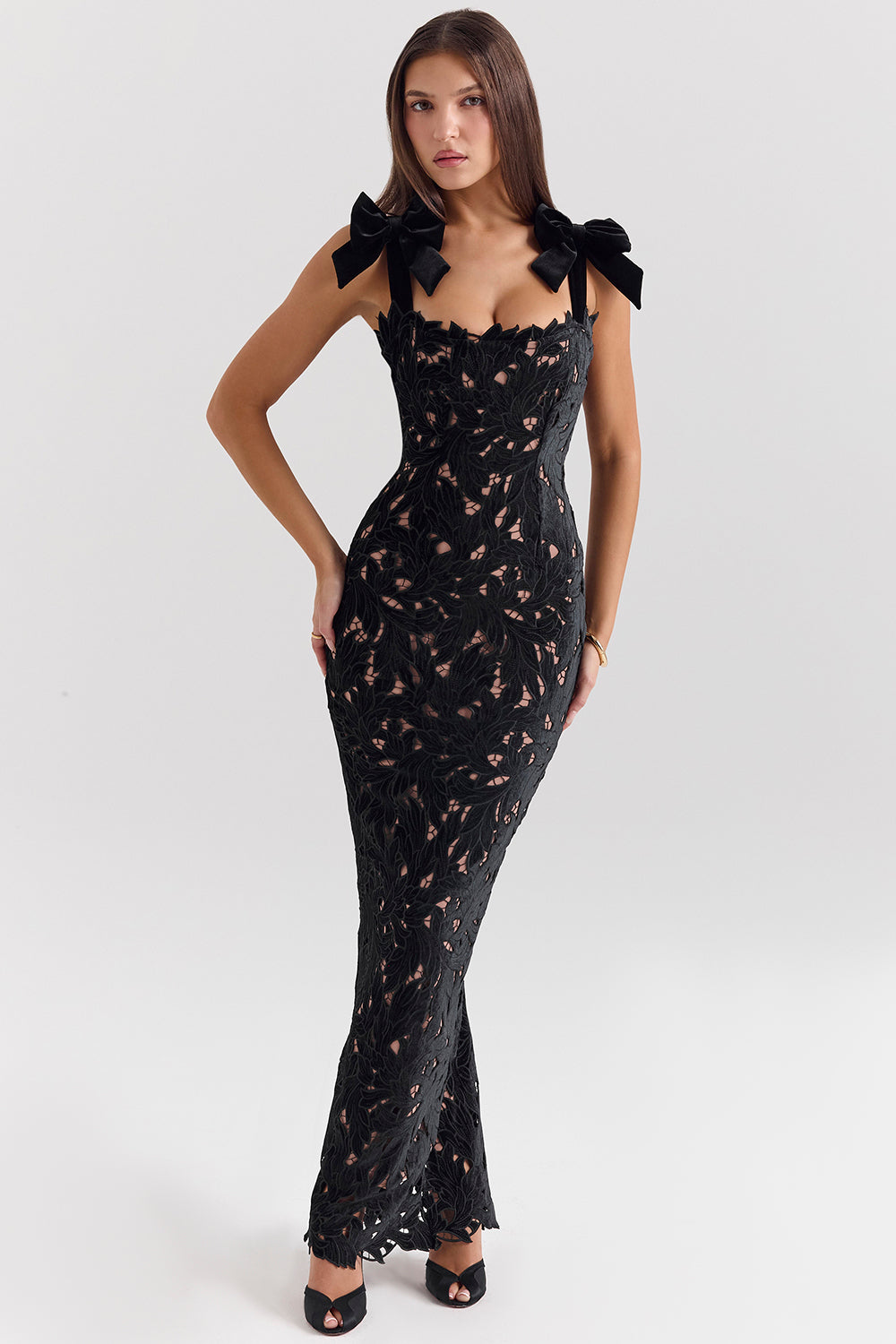 Robe longue sans manches en dentelle avec nœud selma Ella&No