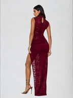 Sira – Robe Longue Dentelle Stretch Découpes Trou de Serrure Sans Manches Ella&No