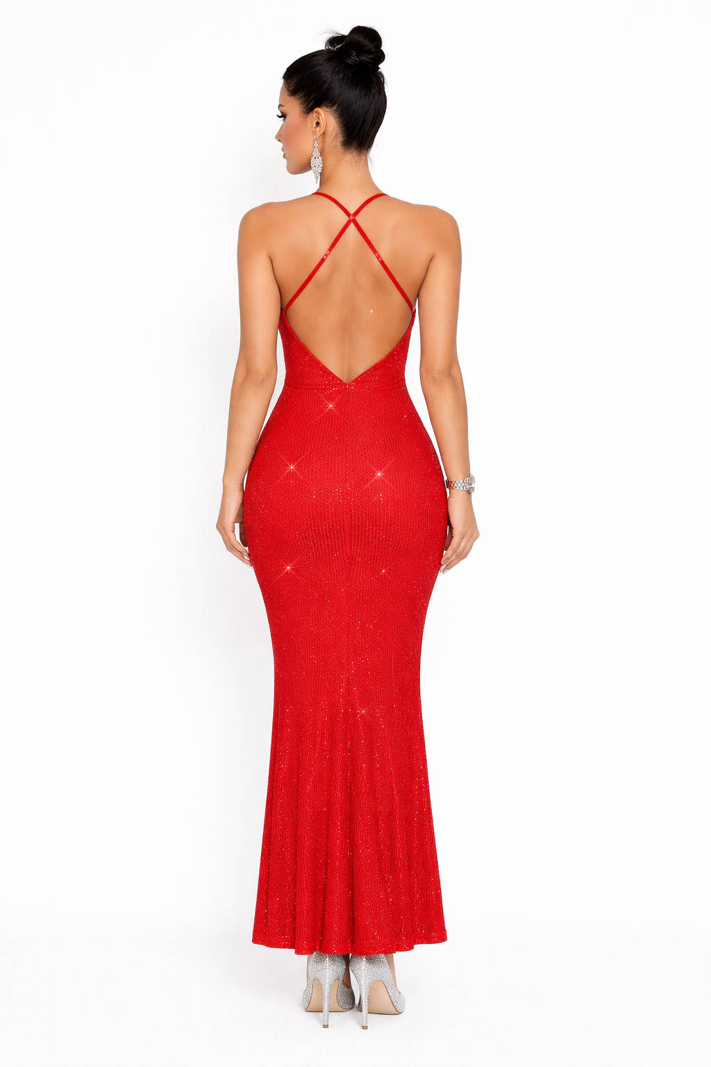 Jessica – Robe de Soirée Scintillante Rouge à Découpes