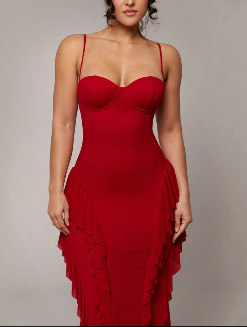 Passionaria - Mermaid Bustier Corset Dress with Vertical Ruffles in Georgette Crêpe