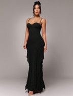 Passionaria - Mermaid Bustier Corset Dress with Vertical Ruffles in Georgette Crêpe