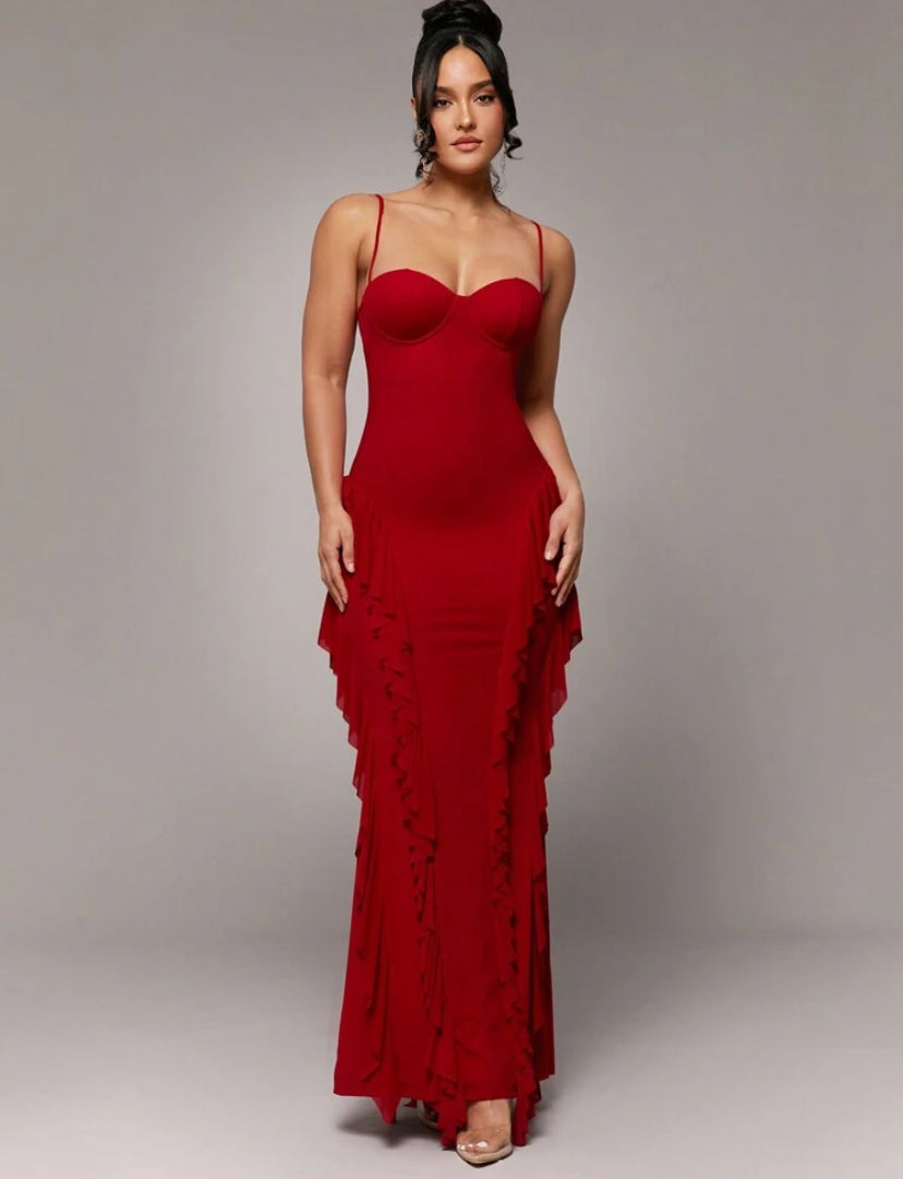 Passionaria - Mermaid Bustier Corset Dress with Vertical Ruffles in Georgette Crêpe
