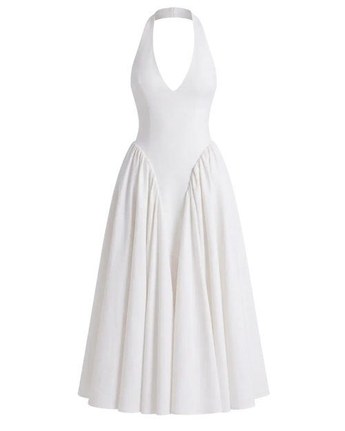 Alice – Robe Mi-Longue Dos Nu Noué Pompon Haut Ajusté Bas Fluide Ella&No
