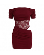 Aloruh – Mini Robe Maille Extensible Décolleté Ajouré Dentelle Transparente Épaules Dénudées Ella&No