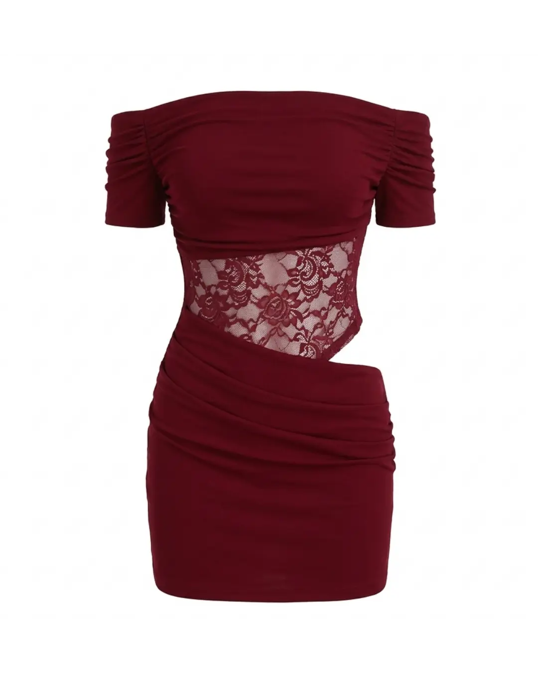 Aloruh – Mini Robe Maille Extensible Décolleté Ajouré Dentelle Transparente Épaules Dénudées Ella&No