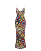 Amalfi – Robe Longue Crochet Multicolore Dos Nu Col Plongeant Ella&No