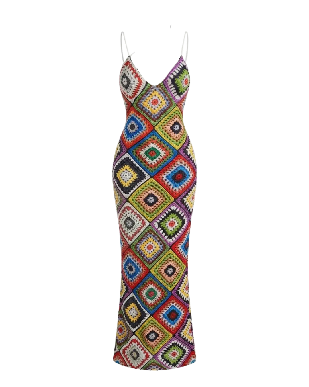 Amalfi – Robe Longue Crochet Multicolore Dos Nu Col Plongeant Ella&No