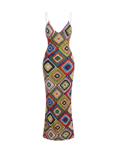 Amalfi – Robe Longue Crochet Multicolore Dos Nu Col Plongeant Ella&No