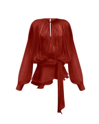 Amara – Robe Plissée Bordeaux à Manches Ballon Ella&No