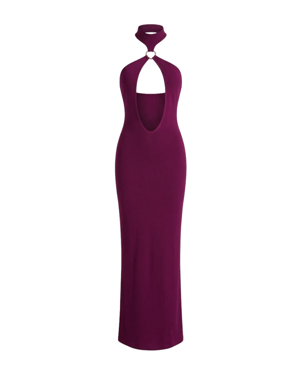Amethyste - Robe Longue Fourreau Col Halter Anneau Dore Cut-Out Lateral Dos Nu Integral Ella&No
