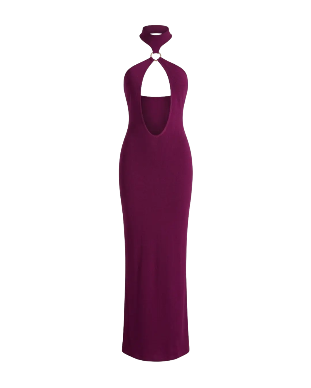 Amethyste - Robe Longue Fourreau Col Halter Anneau Dore Cut-Out Lateral Dos Nu Integral Ella&No