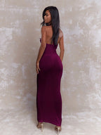 Amethyste - Robe Longue Fourreau Col Halter Anneau Dore Cut-Out Lateral Dos Nu Integral Ella&No