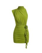 Ava – Robe Moulante Épaule Asymétrique Fleur 3D Taille Haute Froncée Ella&No