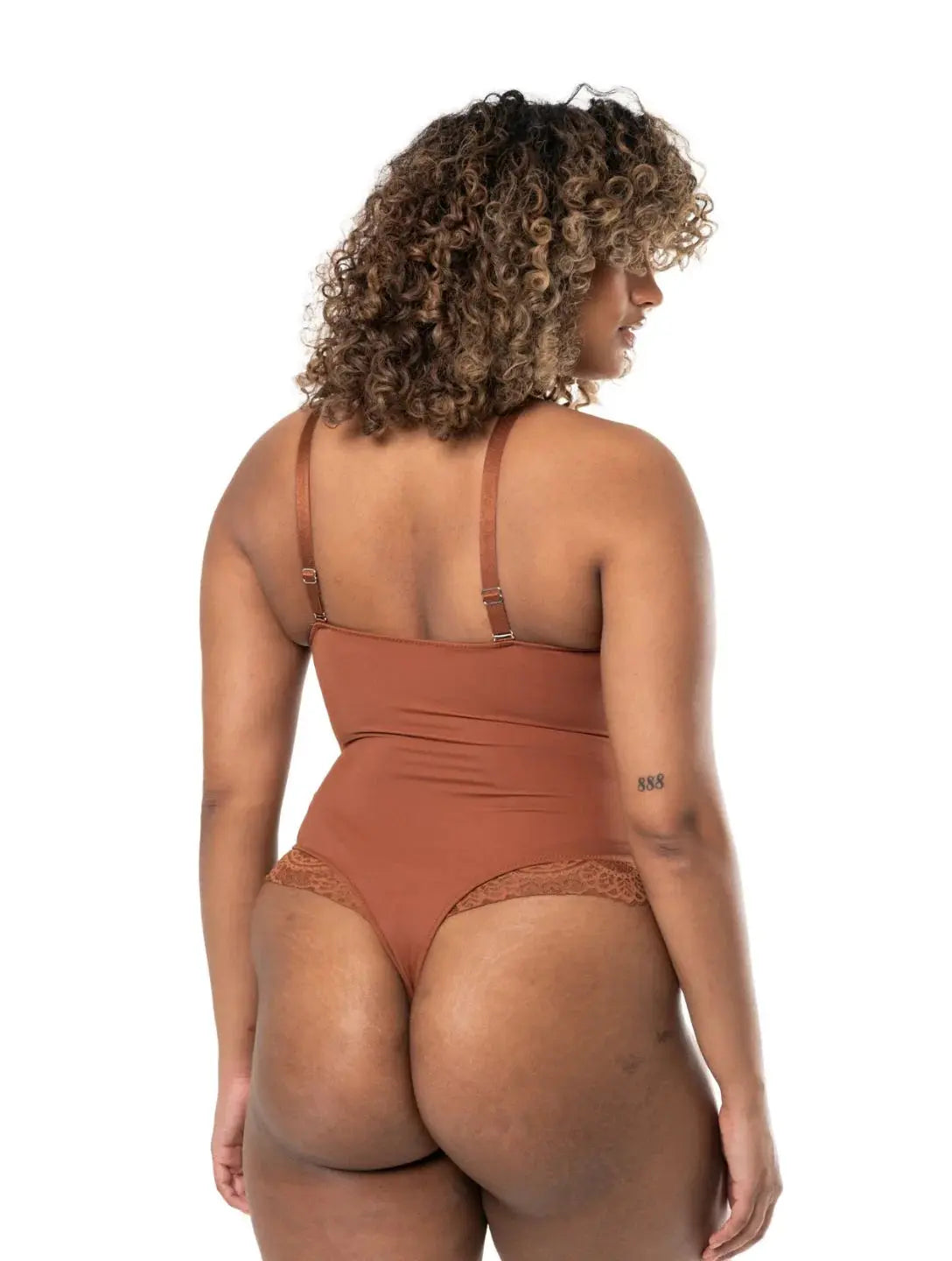 Bodysuit à col en V et demi-dentelle Ella&No