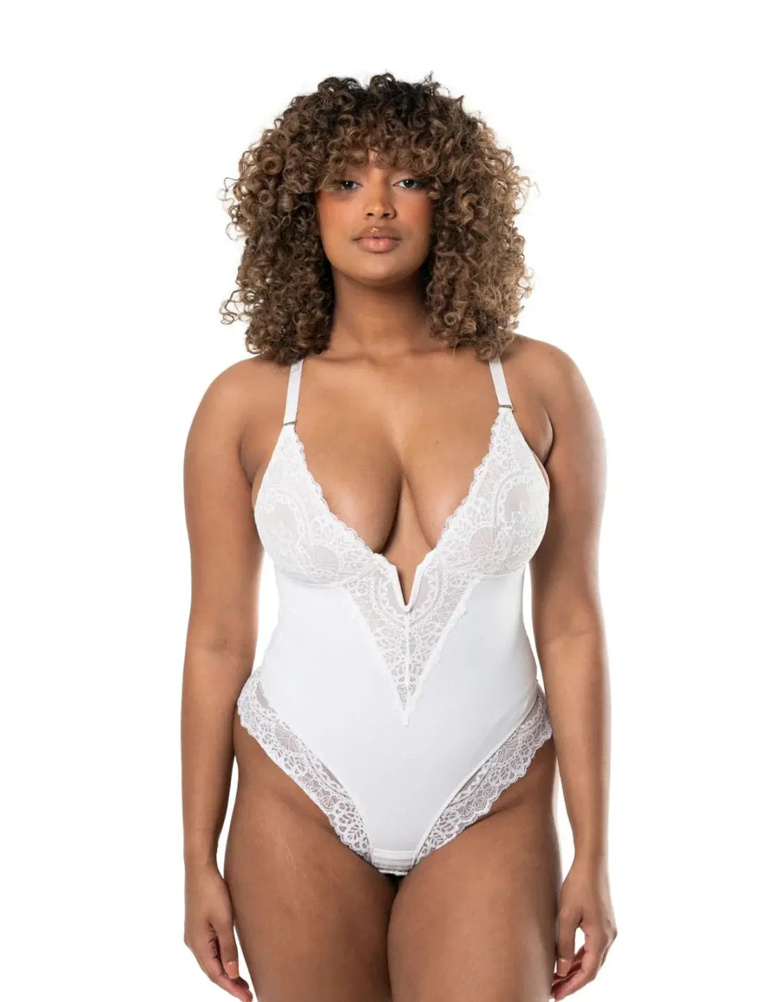 Bodysuit à col en V et demi-dentelle Ella&No