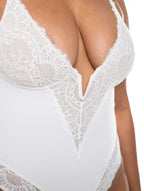 Bodysuit à col en V et demi-dentelle Ella&No