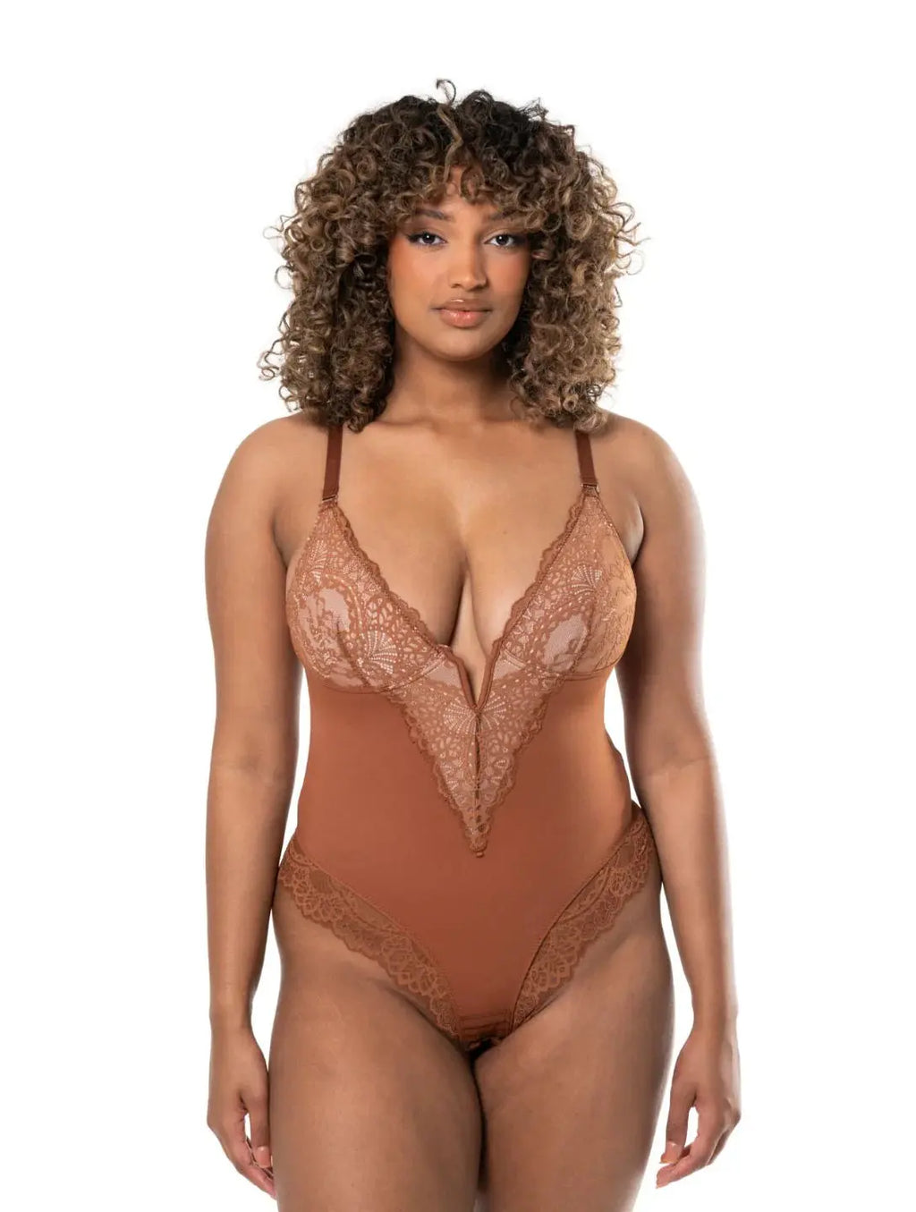 Bodysuit à col en V et demi-dentelle Ella&No