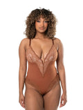 Bodysuit à col en V et demi-dentelle Ella&No
