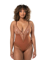 Bodysuit à col en V et demi-dentelle Ella&No