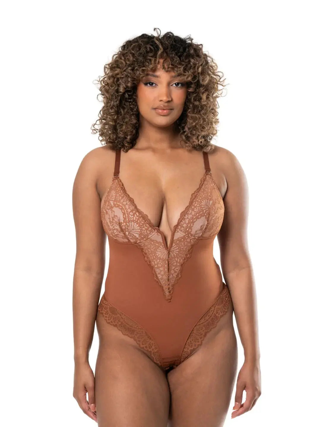 Bodysuit à col en V et demi-dentelle Ella&No