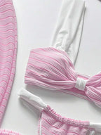 Bow Riviera – Ensemble 3 Pièces Bikini Bandeau Nœud & Jupe Maxi Rayée Texturée Ella&No