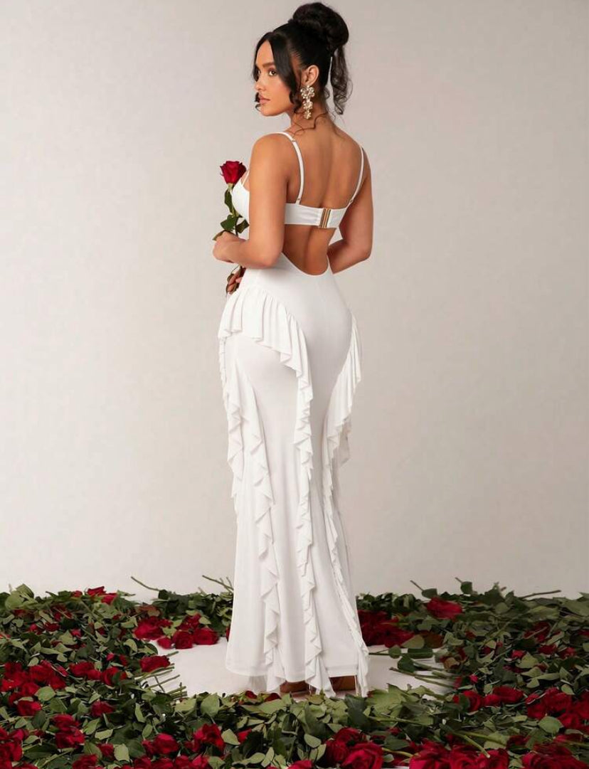 Passionaria - Mermaid Bustier Corset Dress with Vertical Ruffles in Georgette Crêpe