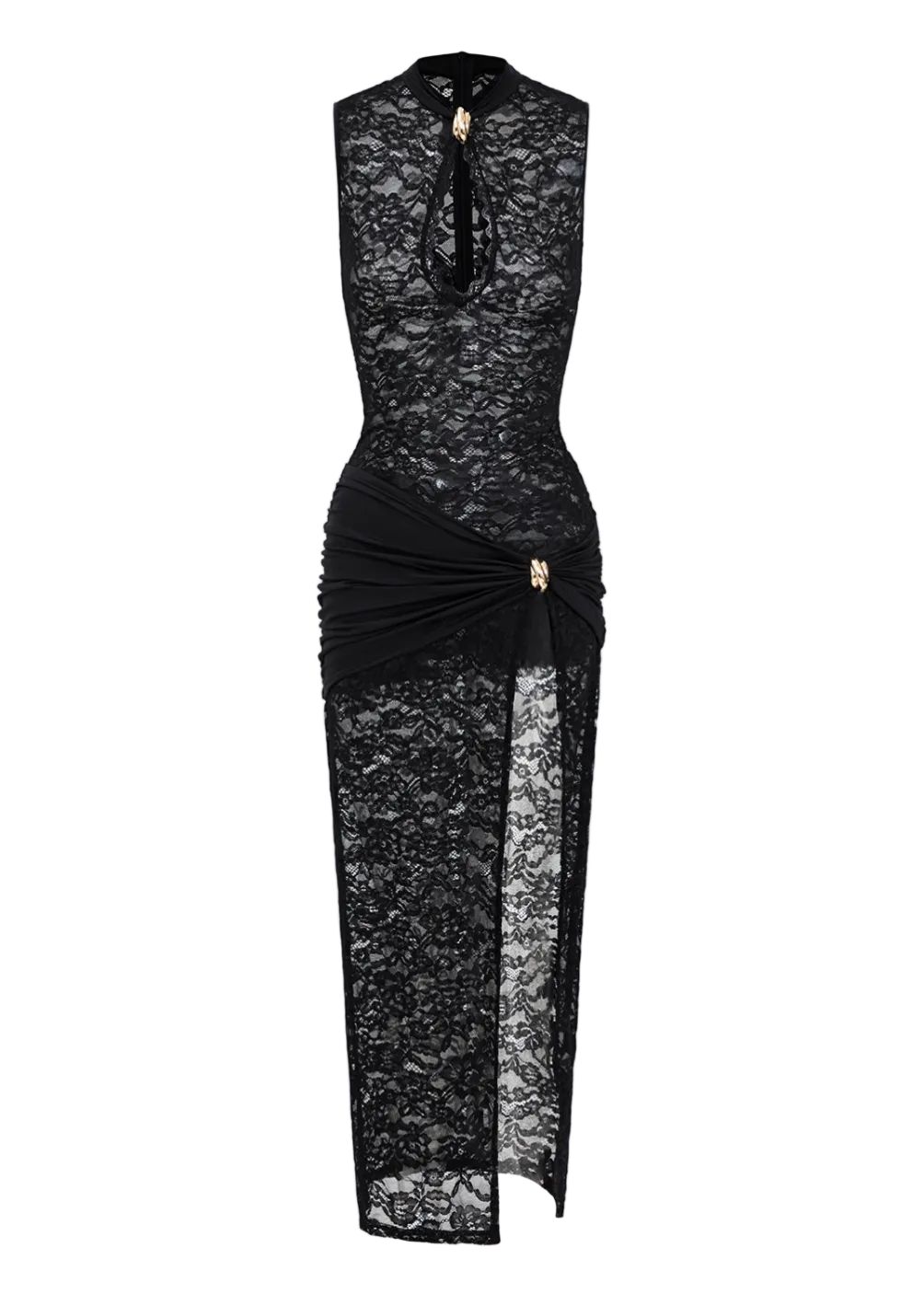 Robe Sira - Robe longue en dentelle noire à trou de serrure Ella&No