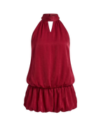 Cerise – Mini Robe Dos Nu Polyester Fluide Col Licou Nœud Mousseline Jupe Boule Volants Ella&No